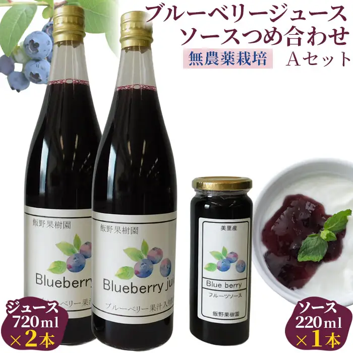 （Ａセット）ブルーベリージュース・ソースつめ合わせ【飯野果樹園 当園自慢の無農薬栽培！】  [No.148]
