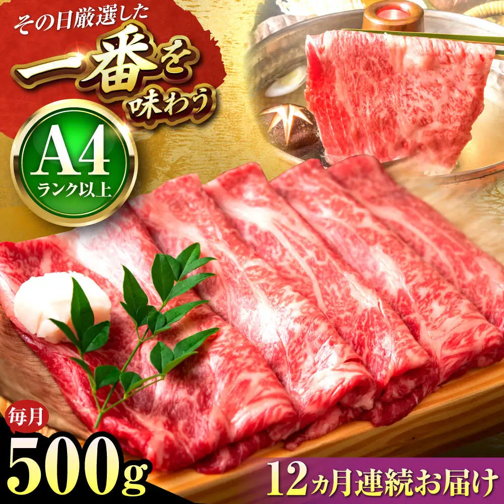【全12回定期便】博多和牛 しゃぶしゃぶすき焼き用500g[BGAB097]博多和牛