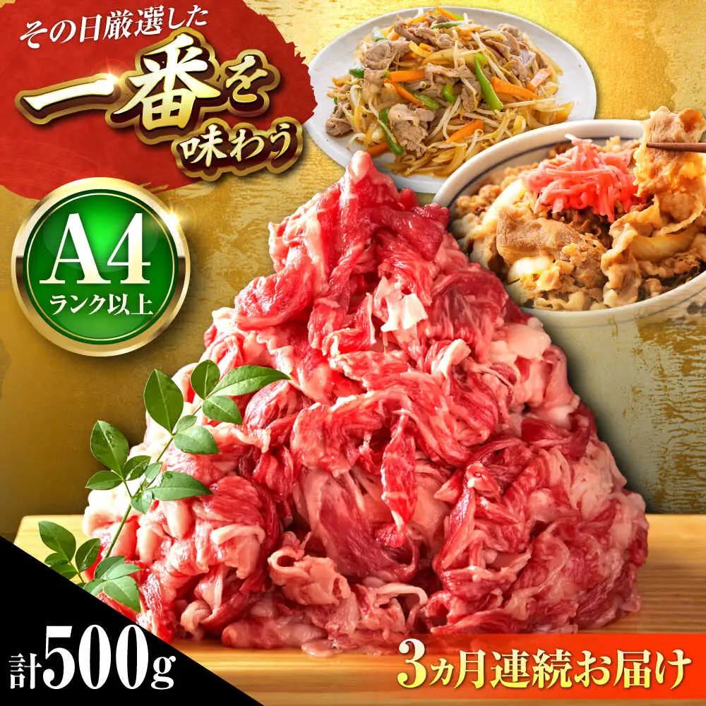 【全3回定期便】博多和牛切り落とし500g[BGAB098] 肉 定期便