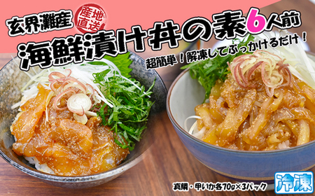 玄界灘産 海鮮漬け丼の素6人前（70g×6P）【真鯛・甲いか 各3人前】★1人前ずつ個包装[H0167]