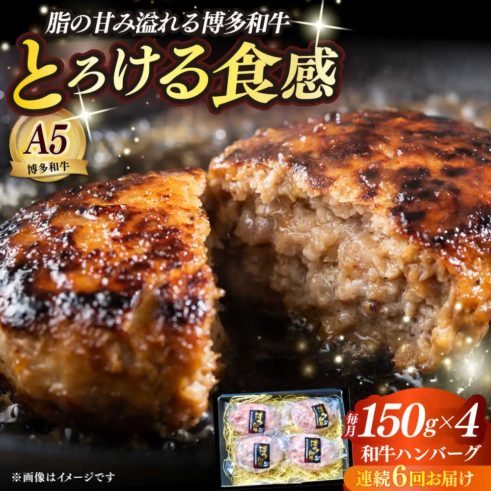 【全6回定期便】博多和牛100％ プレミアムハンバーグ 150g×4 A5 A4 冷凍 和牛 肉 牛肉 BBQ ハンバーグ 贈答品 [ABEN051]