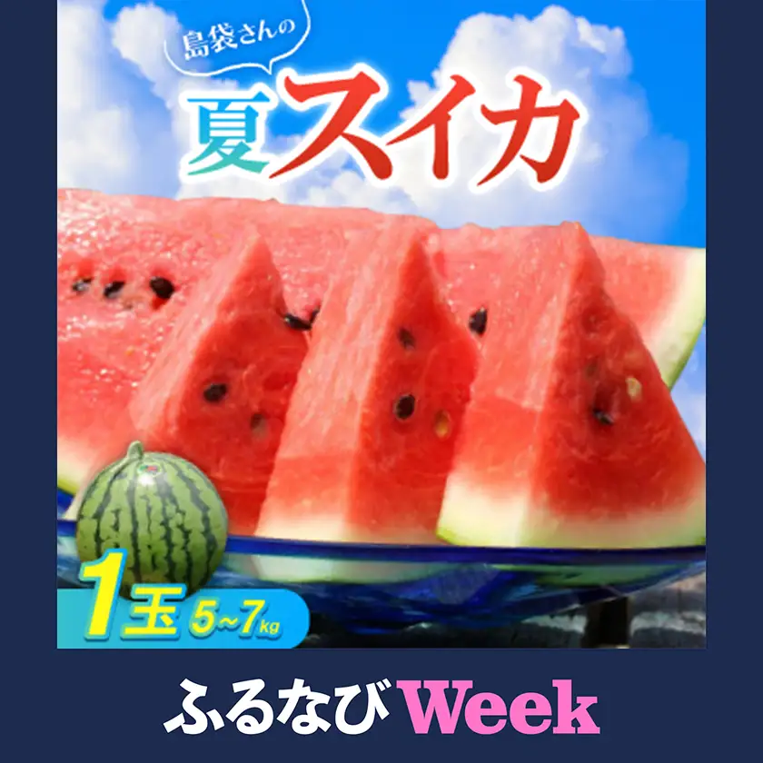 【ふるなびWEEK対象】【先行受付・2026年8月中旬から順次発送】島袋さんの夏スイカ大玉 1玉(5.0～7.0kg)【配送不可地域：離島】【1628646】