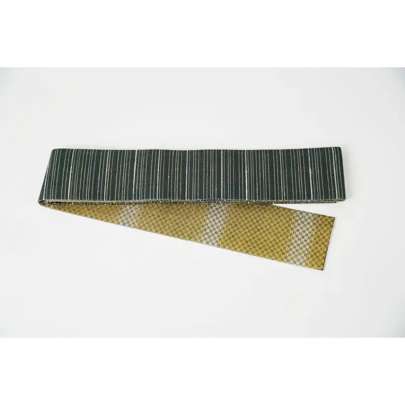 ＜丹後の藤布　遊絲舎＞角帯　藤霞文（緑）*リバーシブル幅約10.2cm×長さ約420cm
