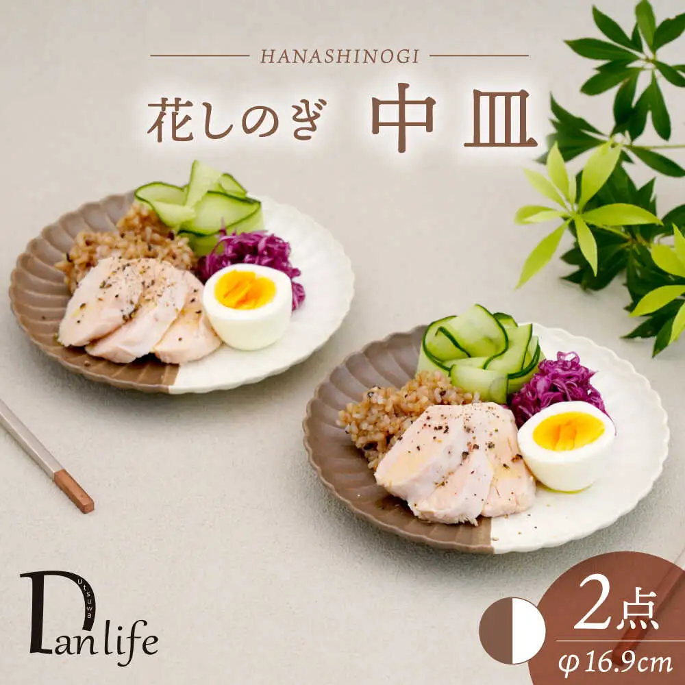 【波佐見焼】花しのぎ 中皿 ペア ハーフカラー（栗/白）【団陶器】[PB178]