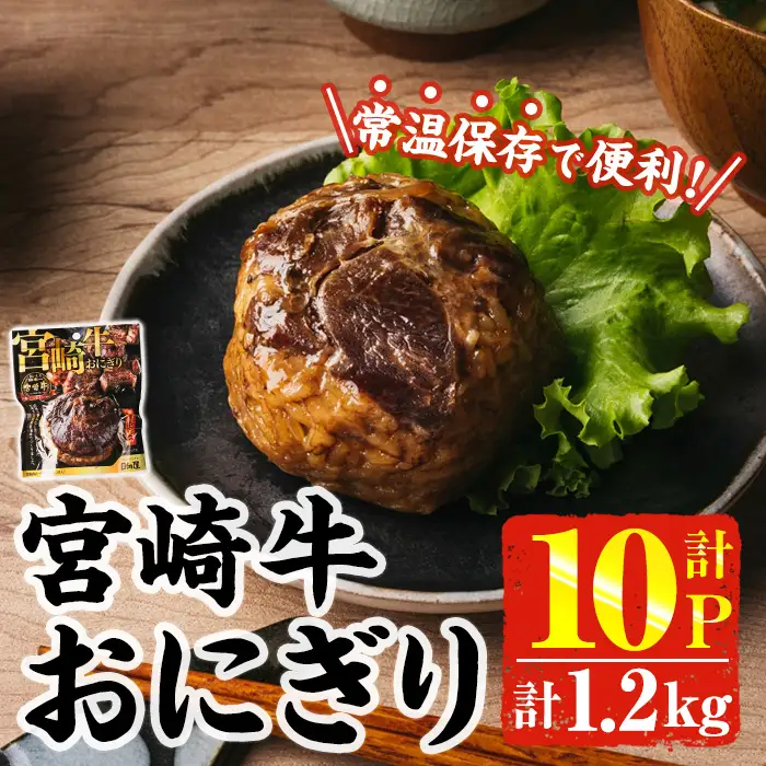 ＜2週間以内発送！＞ 宮崎牛 おにぎり (計1.2kg・120g×10P) お弁当 小分け 常温【AP-79】【株式会社 日向屋】