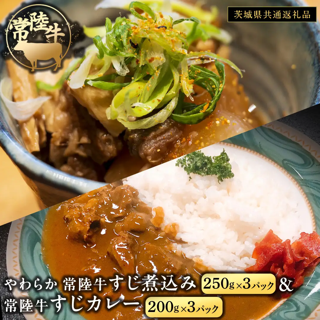 やわらか 常陸牛 すじ煮込み と すじカレー セット 各3パック 【茨城県共通返礼品】 カレー 牛すじ 煮込み お肉 牛肉 簡単 冷凍 レトルト