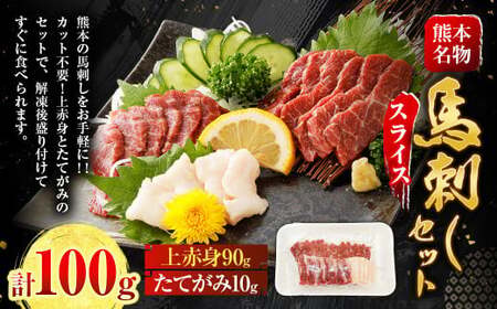 ＜ R8年熊本地震復興支援 ＞スライス馬刺しセット（上赤身90g、たてがみ10g）合計100g 上赤身 たてがみ お肉 肉 馬肉 馬刺し 馬刺 熊本県 上天草市