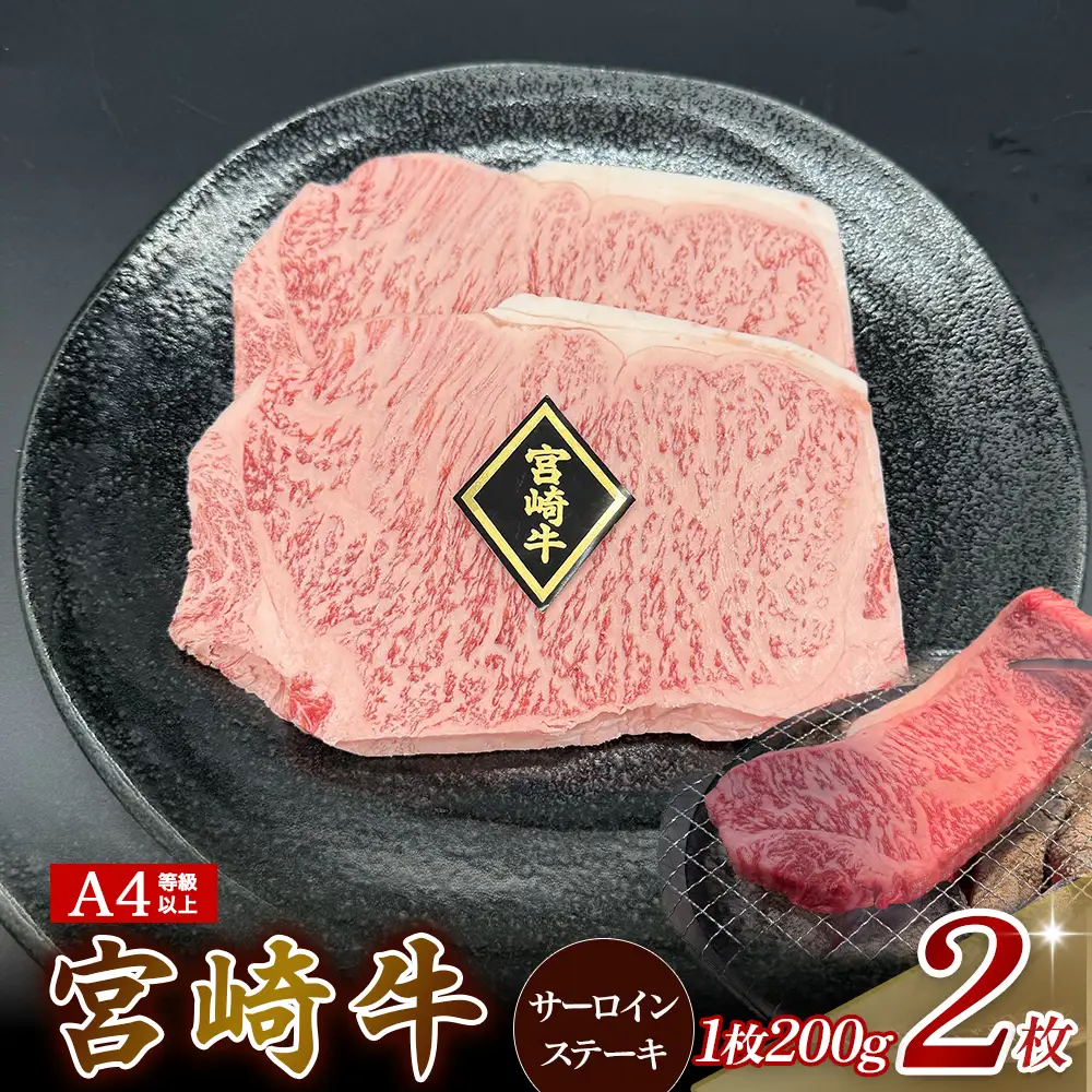 A4等級以上 宮崎牛サーロインステーキ （200g×2枚） 内閣総理大臣賞 牛肉 和牛 黒毛和牛 ブランド牛 宮崎牛 和牛 国産 サーロイン ステーキ