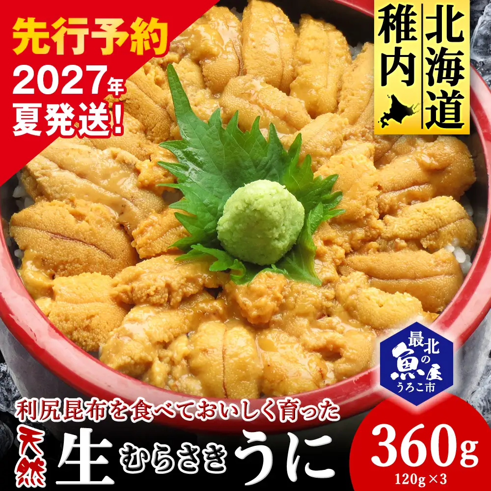 【2027年発送】利尻昆布を食べておいしく育った「生むらさきうに」360ｇ