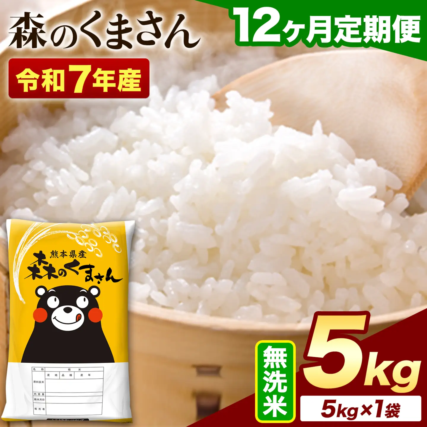 【12ヶ月定期便】令和7年産 無洗米 森のくまさん 5kg (5kg×1袋)《お申込み翌月から出荷》