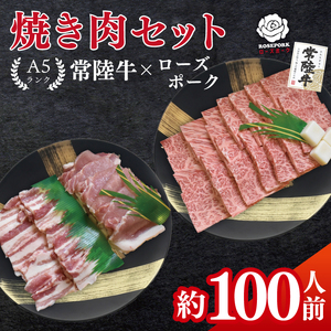 常陸牛A5ランク・ローズポーク焼肉セット　合計約100人前！（EK-90）