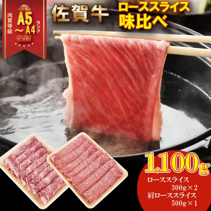 佐賀牛 すき焼き ロース肉食べ比べ 1,100g すき焼き 牛肉 スライス D470-001