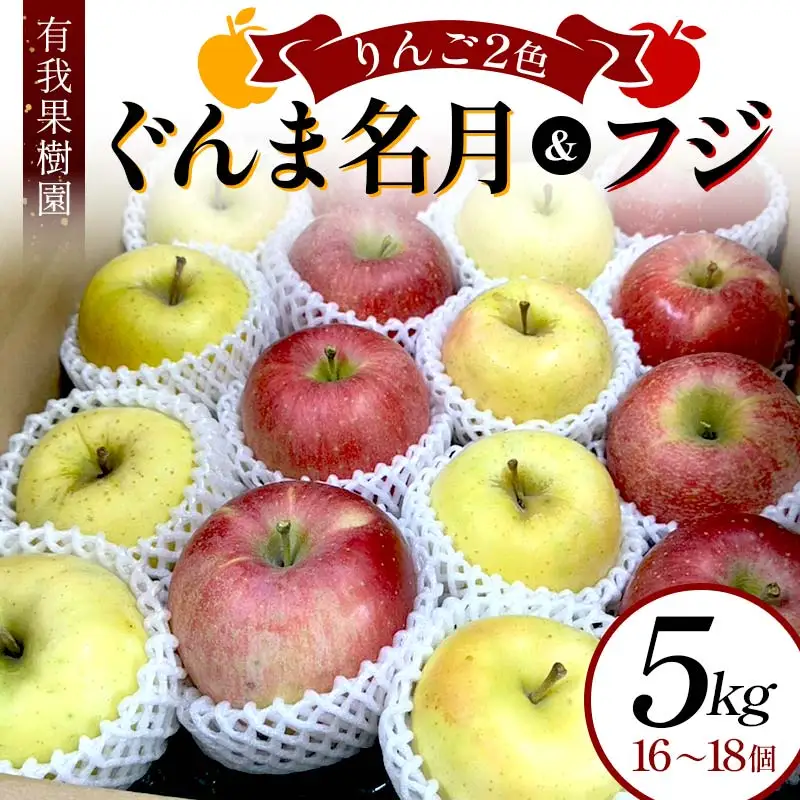 りんご 2色 リンゴ ぐんま名月 フジ 5kg 16～18個 御歳暮 ＜有我果樹園＞ りんご リンゴ 林檎 デザート フルーツ 果物 くだもの F7X-0285