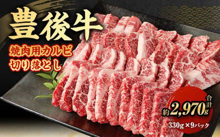 【大分県産】 豊後牛 焼肉用 カルビ 切り落とし 約2.97kg （約330g×9パック） 牛肉 中落ち