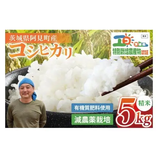 先行予約 令和8年産 特別栽培農産物認証 コシヒカリ 精米 ５kg 特栽米 ネオニコフリー 減農薬 減化学肥料 安心 安全 こしひかり 白米 弁当 おにぎり オニギリ 有機肥料 特別栽培米 エコ農産物 茨城県産米【2026年9月より順次発送】(86-01)