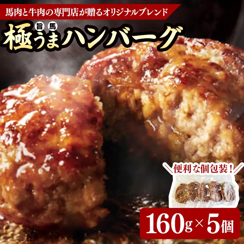 極うま 馬肉ブレンド ハンバーグ 160g 5個 （冷凍便） - 肉 無添加 冷凍 手作り おかず 惣菜 山形県 飯豊町 【価格改定】