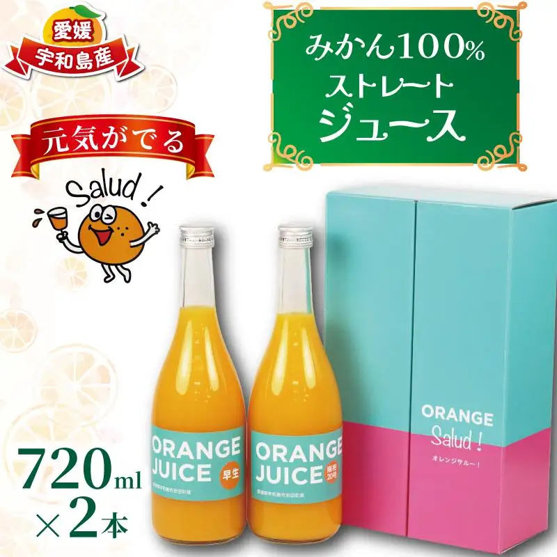 ジュース 元気がでる みかん 100％ ストレート ジュース 早生 南柑20号 各720ml × 2本 セット ORANGE Salud! オレンジサルー わせ 南柑 温州みかん みかんジュース 100%ジュース 蜜柑 mikan フルーツ ジュース 果汁 飲料 果物 くだもの 数量限定 国産 愛媛 宇和島 H010-196001