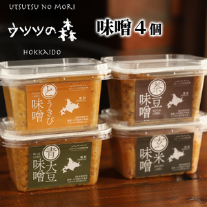 15-359 味噌4個（とうきび味噌・玄米味噌・青大豆味噌・茶豆味噌）【オホーツクの味噌蔵セレクション】