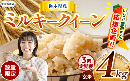 先行予約 【定期３回】 令和8年度産 栃木県産 ミルキークイーン 4kg |【栃木県共通返礼品】 |定期便 ミルキークイーン 数量限定  玄米 米 ごはん  玄米密閉パック ふるさと納税 那珂川町 栃木県