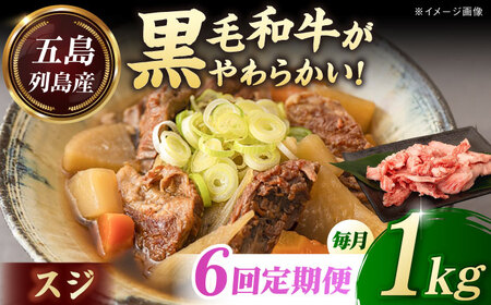 【全6回定期便】五島列島産 黒毛和牛 スジ 1kg 五島市/山口Farm[PGJ027]