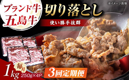 【3回定期便】五島牛 切り落とし 1kg 五島市/五島牛 肉のむらおか[PGP010]