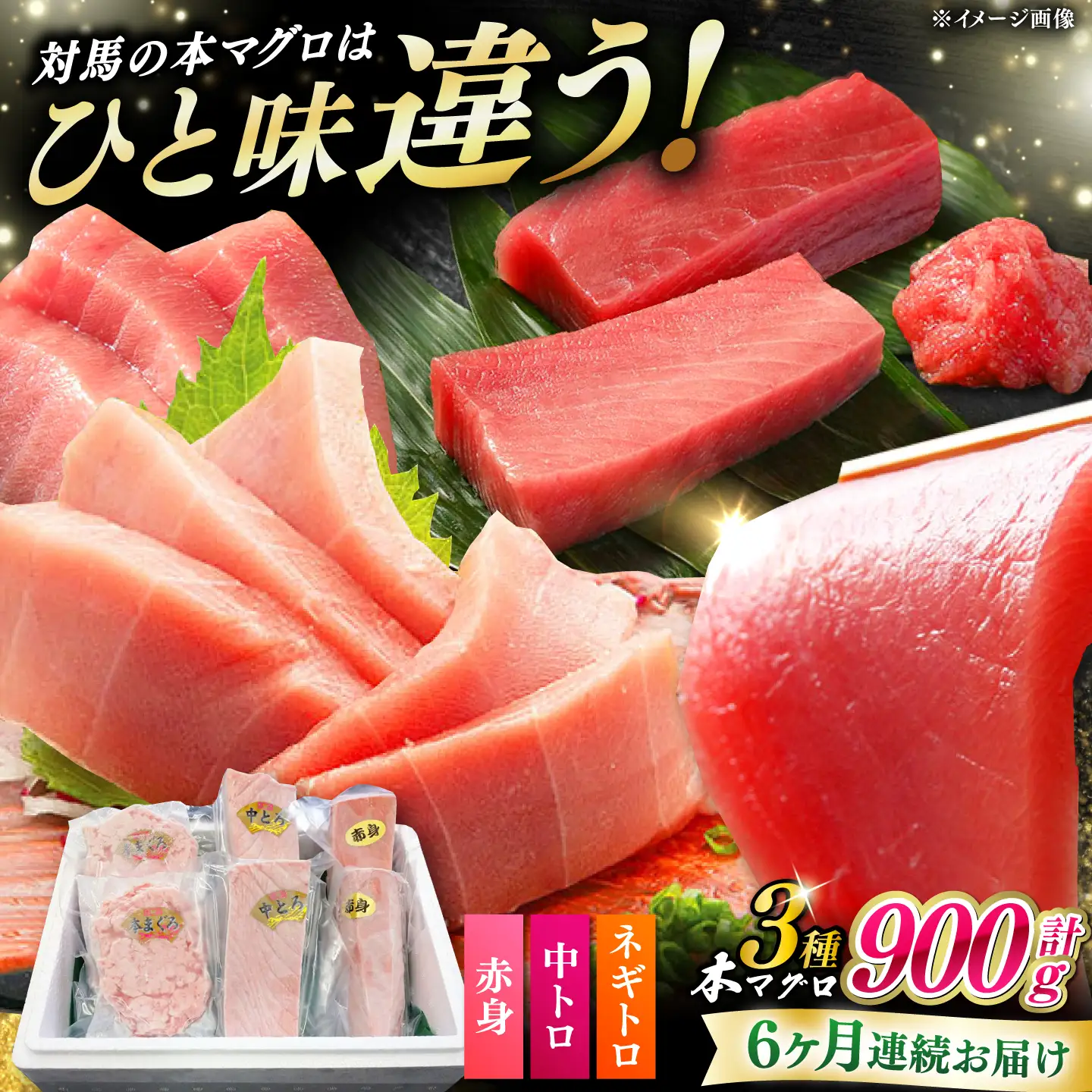 【全6回定期便】 対馬産 本マグロ 3種 計900g（赤身/中トロ/ネギトロ）[WAH041] マグロ まぐろ トロ