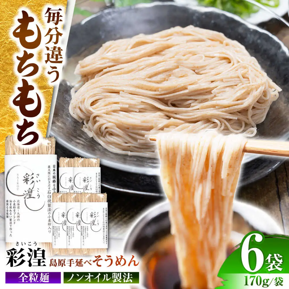 【田中製麺】彩湟（さいこう）全粒麺 ノンオイル製法 島原手延べそうめん 万能麺 170g×6袋 / 純国産 乾麺 パスタ 素麺 / 南島原市 / 贅沢宝庫[SDZ040]