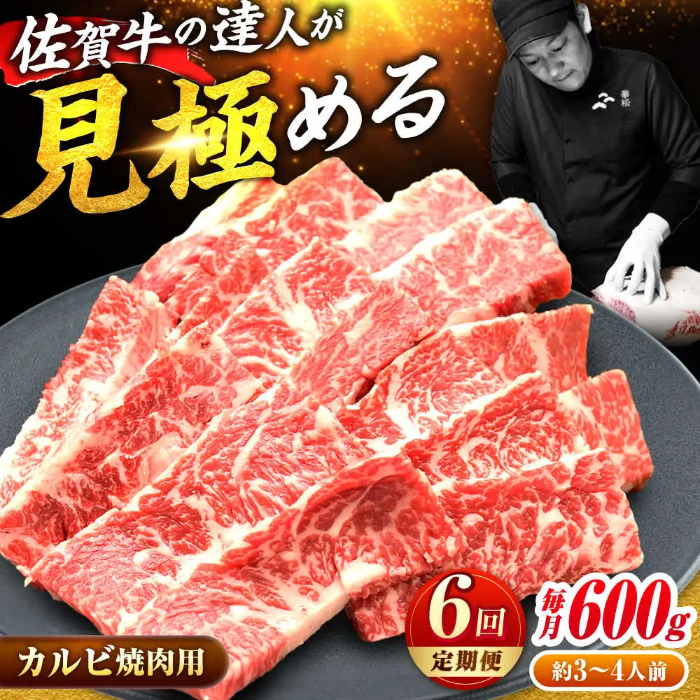 6回定期便 佐賀牛 カルビ 600g 黒毛和牛[FAY103]