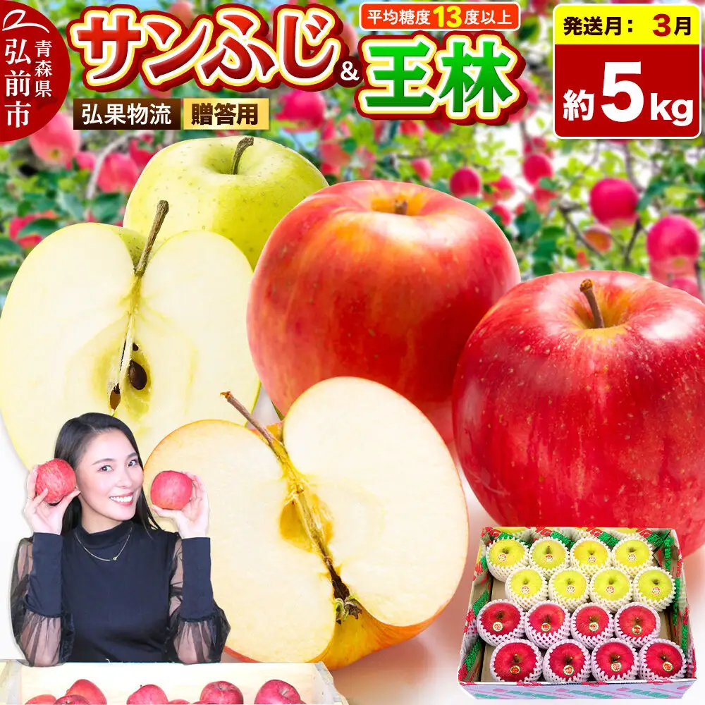 【27年3月発送】りんご サンふじ・王林 詰め合わせ【贈答用】約5kg 糖度13度以上 青森県 弘前市