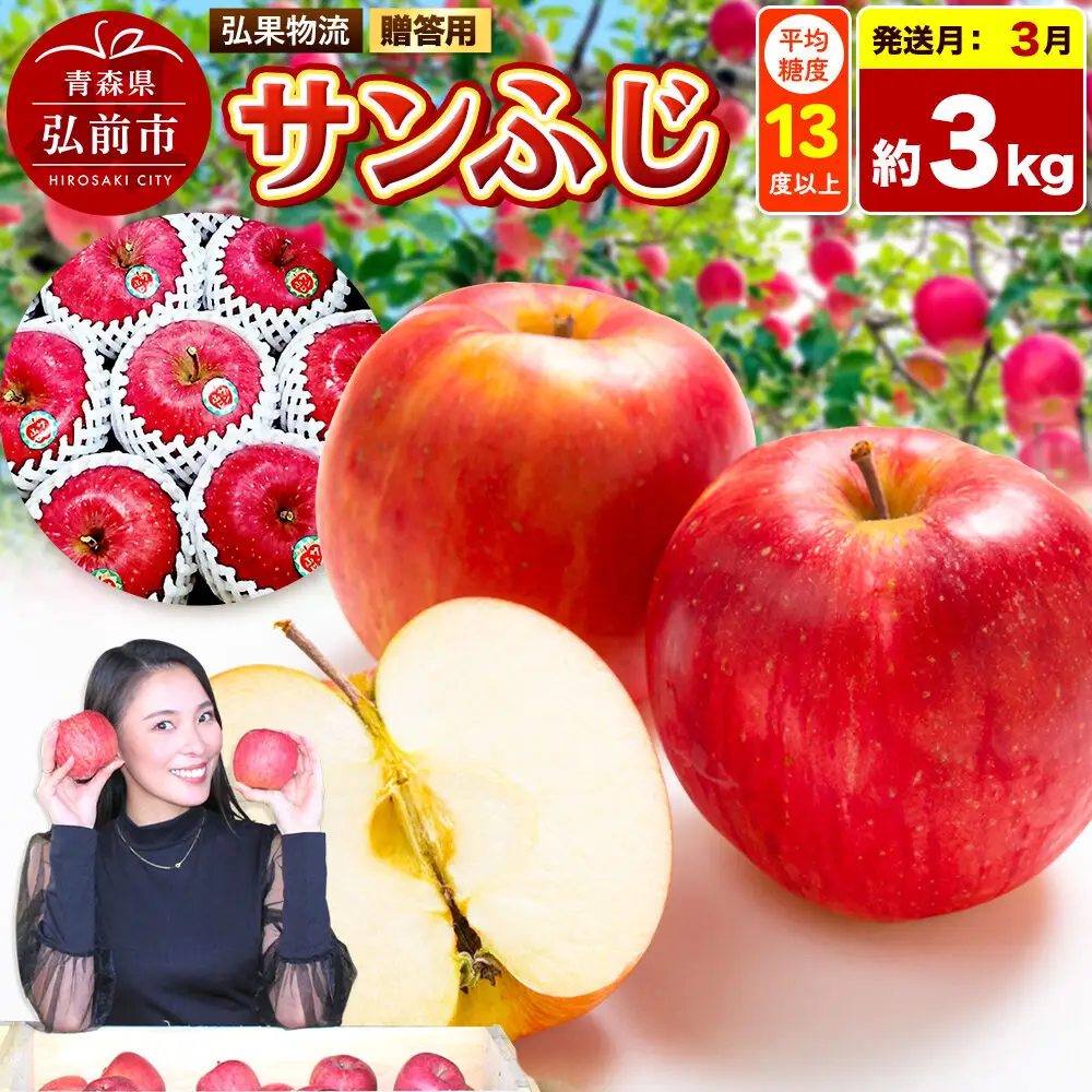 【27年3月発送】りんご サンふじ【贈答用】約3kg 糖度13度以上 青森県 弘前市