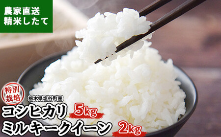 令和6年産 特別栽培コシヒカリ5kgと特別栽培ミルキークイーン2kg 合計7kg 米 お米 おこめ ご飯 ごはん おいしい白米 国産 栃木県 塩谷町