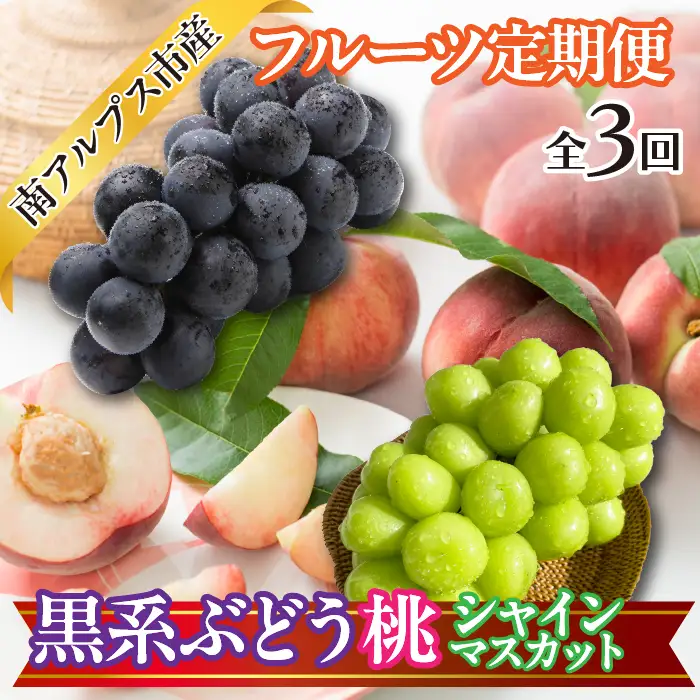 ★先行予約　おいしいくだもの3回定期便〈くだもの　フルーツ　桃　巨峰　黒系ぶどう　シャインマスカット　新鮮　農家直送　産地直送　人気　山梨県　南アルプス市　〉 ALPAJ056　