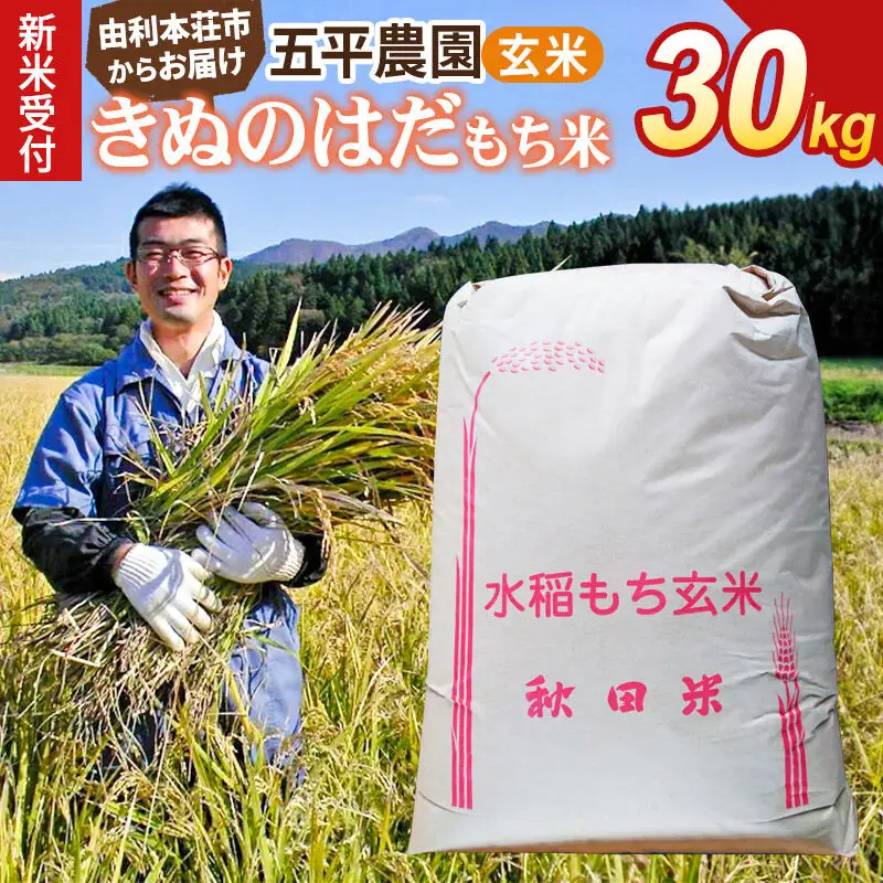 《令和8年産 新米受付》【もち米】玄米 きぬのはだ 30kg 秋田県 由利本荘市産 五平農園