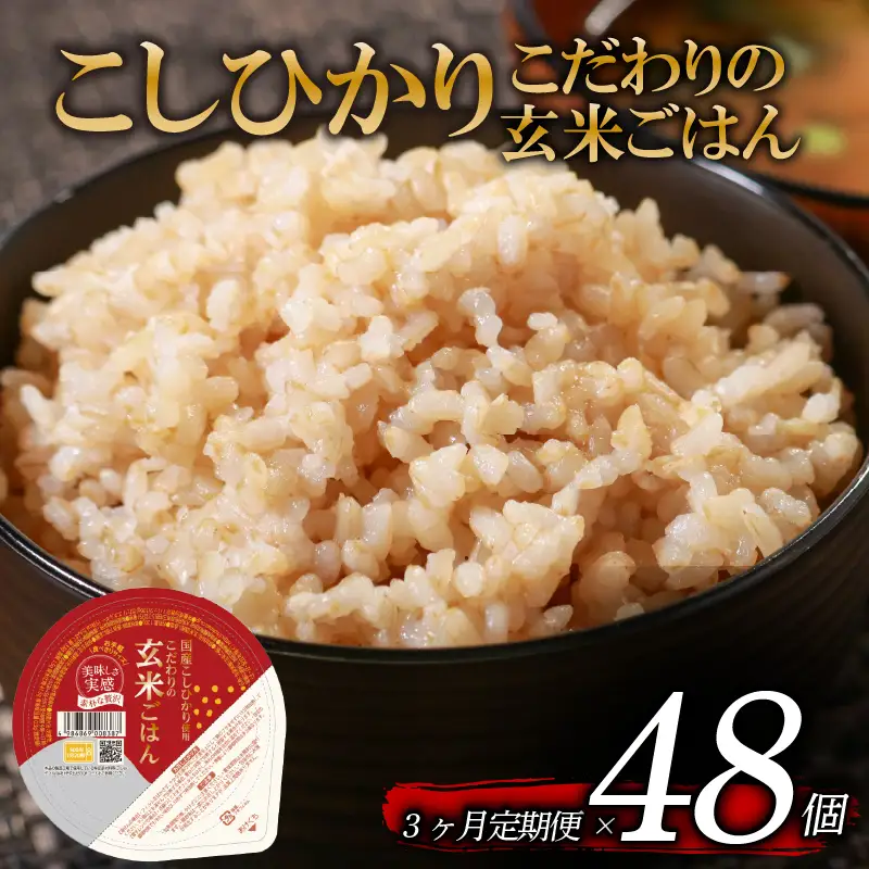 【パックご飯】 定期便3回 玄米 国産こしひかり 一分づき 120g 計48個 パックご飯