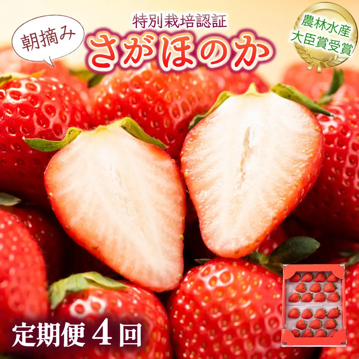 【先行予約】数量限定！あまい果汁溢れる！最高級品質”さがほのか” 4回定期便 （1回 235g×4p 約1kg）