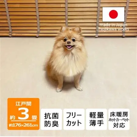カーペット 日本製 抗菌防臭 犬 猫 ペット ビオラ 176×261cm 江戸間 3畳 アイボリー【1639996】