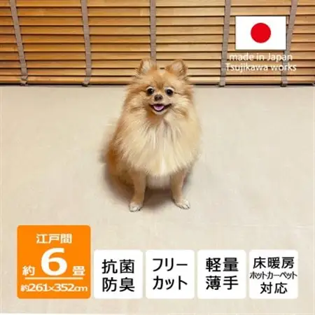 カーペット 日本製 抗菌防臭 犬 猫 ペット ビオラ 261×352cm 江戸間 6畳 アイボリー【1640010】