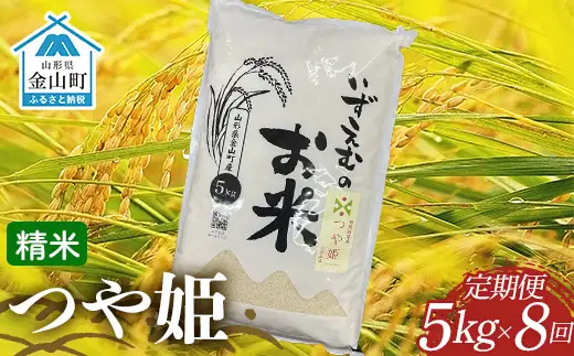 先行予約 令和8年産 金山町産つや姫 定期便 5kg×8回（40kg） 米 お米 白米 ご飯 精米 ブランド米 つや姫 送料無料 東北 山形 金山町 F4B-0802