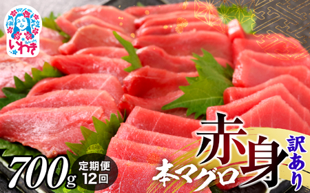 【定期便/計12回】本マグロ訳あり赤身700g（計16.8kg）【DG011-t12】