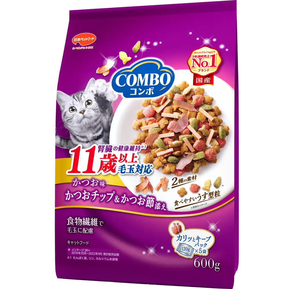コンボ キャット 毛玉対応11歳以上 かつお味・かつおチップ・かつお節添え 600g ｘ12(ケース単位) キャットフード