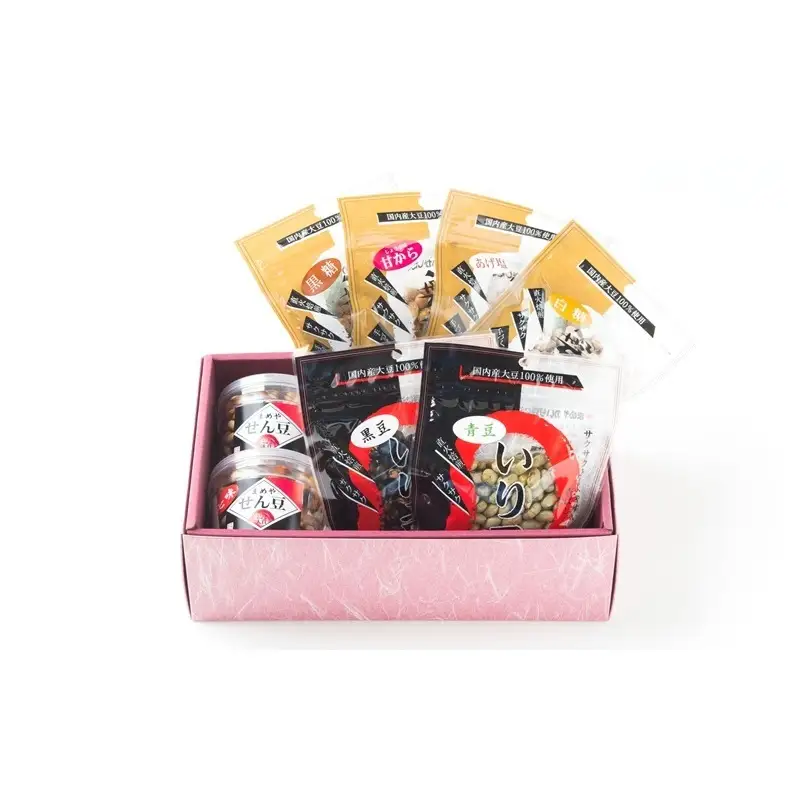 化粧箱 セット 8個 磐梯豆 いり豆 せん豆 甘み 塩味 味噌味 豆 まめ 豆菓子 菓子 優しい味 香ばしい おやつ おつまみ 個包装 手土産 ギフト まめや 福島県 郡山市 お届け：2025年8月以降順次出荷