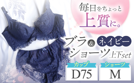 ブラ＆ショーツ 上下セット ネイビー D75＆ショーツ M | 女性用下着 レディース ブラ＆ショーツ ブラ ショーツ ネイビー 上下セット 君津市 きみつ 千葉県