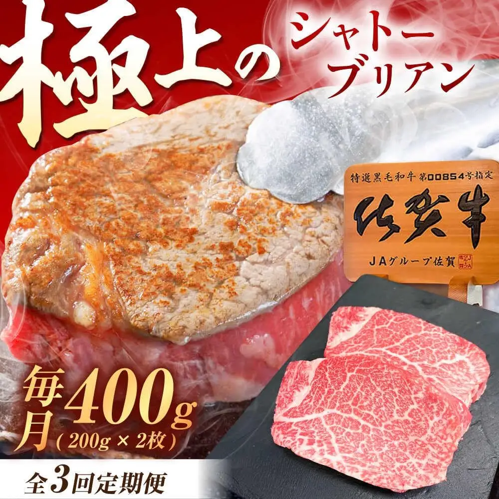 【3回定期便】佐賀牛 ヒレ シャトーブリアン 400g /MKミート武雄[UEM013]ヒレステーキ