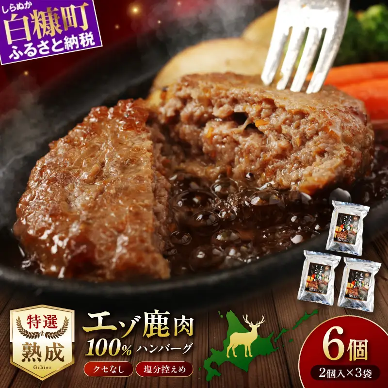 エゾ鹿肉ハンバーグ【6個（1袋2個×3袋）】_I018-0423
