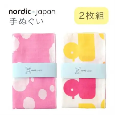 nordic+japan 手ぬぐい 2枚組 (ヒツジ・ピンク+アヒル・ピンク)【1640159】