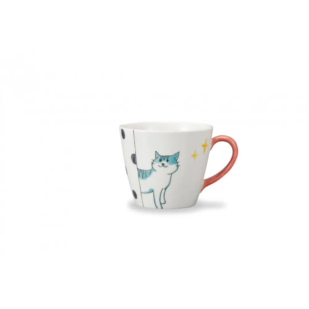 九谷焼　マグカップ　水玉ねこ　岡田絹代作 a04 工芸品
