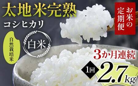 【先行予約】お米の定期便 自然栽培米 太地米完熟 【こしひかり】 白米2.7kg×3か月連続 ブランド米 お米 精米 白米 人気 F7X-0756