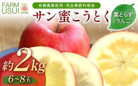 有機農薬使用・完全無肥料栽培「サン蜜こうとく」葉とらずりんご約2kg（6～8玉） F7X-0472