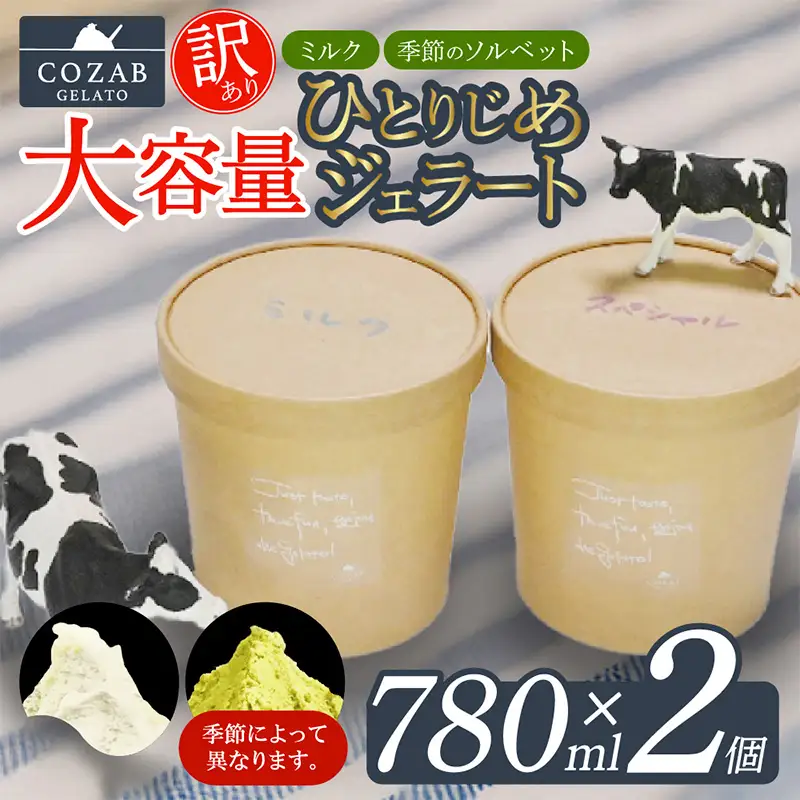 COZAB GELATO 訳あり 大容量 ひとりじめサイズ 2個セット アイスクリーム アイス ジェラート 山形県 山形市 FY25-276