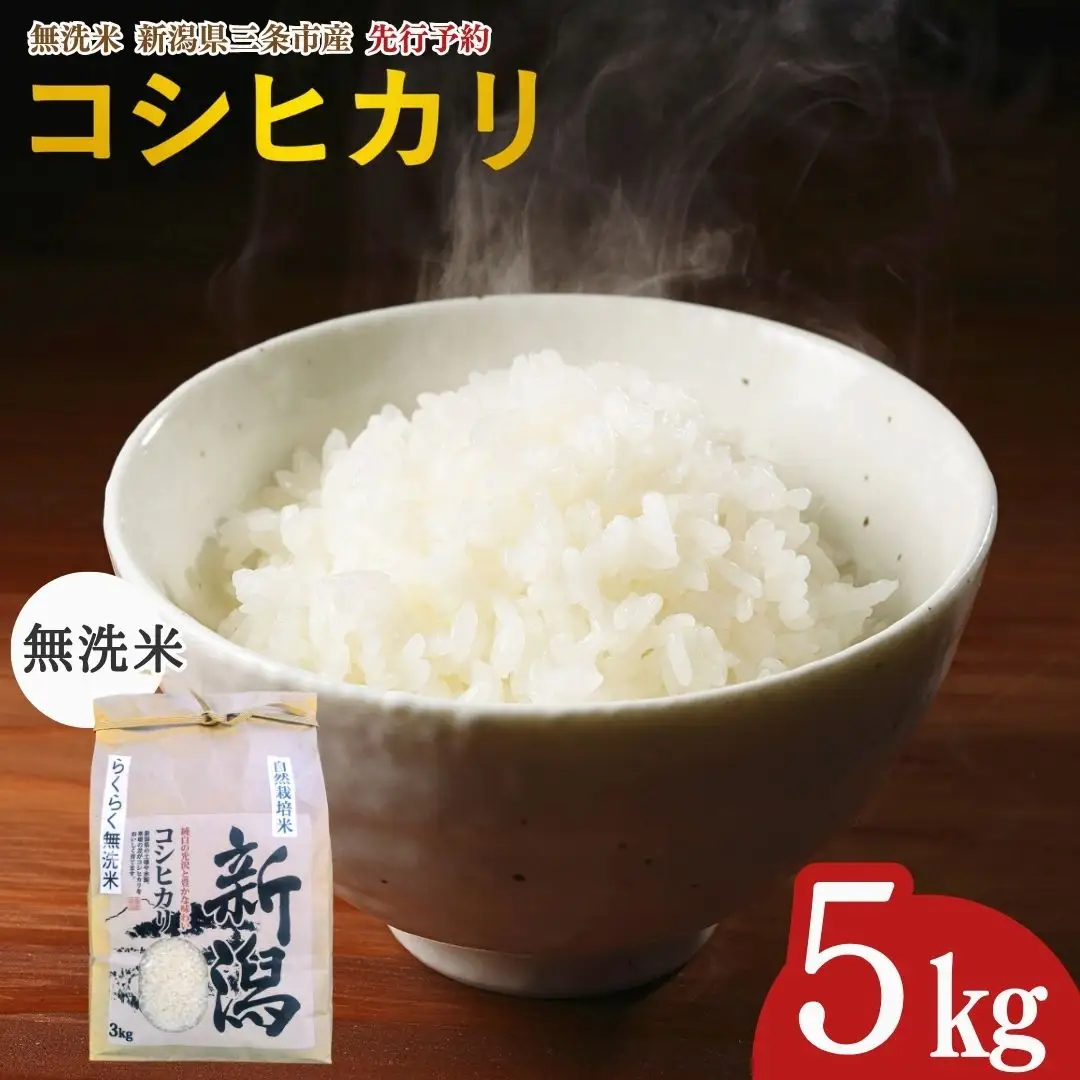 先行予約 自然栽培米コシヒカリ 無洗米 5kg 新潟県 三条市 無洗米 令和8年 2026年産